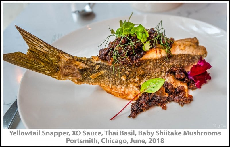 Yellowtail Snapper, XO Sauce, Thai Basil, Baby Shiitake Mushrooms, Portsmith, Chicago, June, 2018