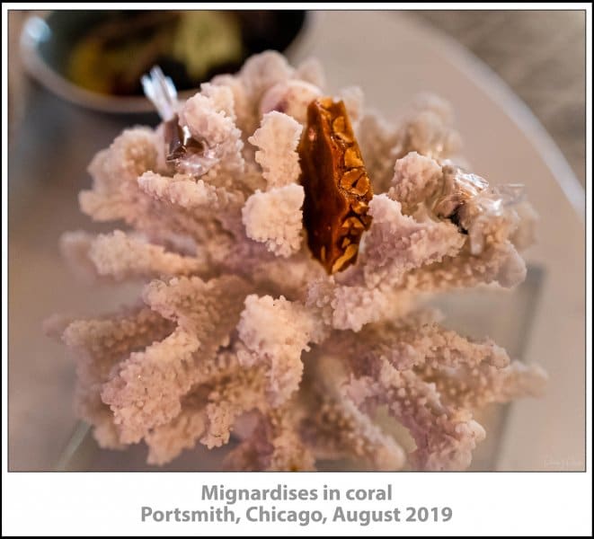 Mignardises in coral, Portsmith, Chicago, August 2019