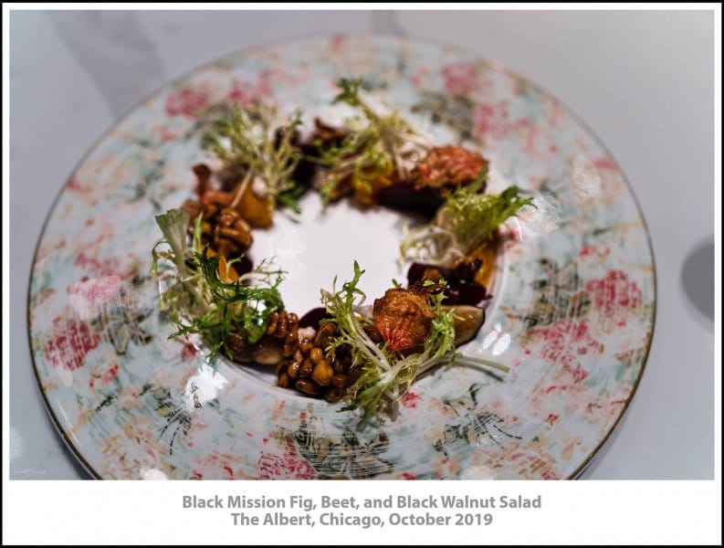 Black Mission Fig, Beet, and Black Walnut Salad, The Albert, Chicago, October 2019