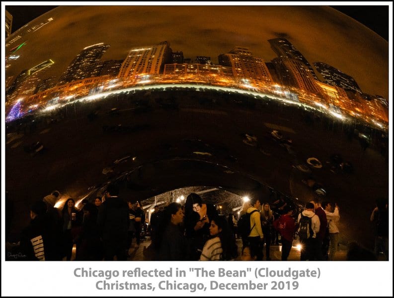 Chicago reflected in "The Bean" (Cloudgate), Christmas, Chicago, December 2019