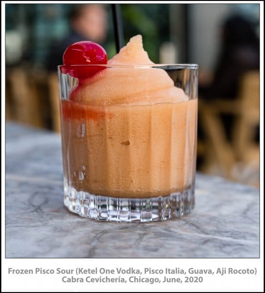 Frozen Pisco Sour (Ketel One Vodka, Pisco Italia, Guava, Aji Rocoto), Cabra Cevichería, Chicago, June, 2020